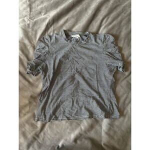 L.I.F.E. Love Is For Eternity Women Striped Puff Sleeve T-Shirt Black White L